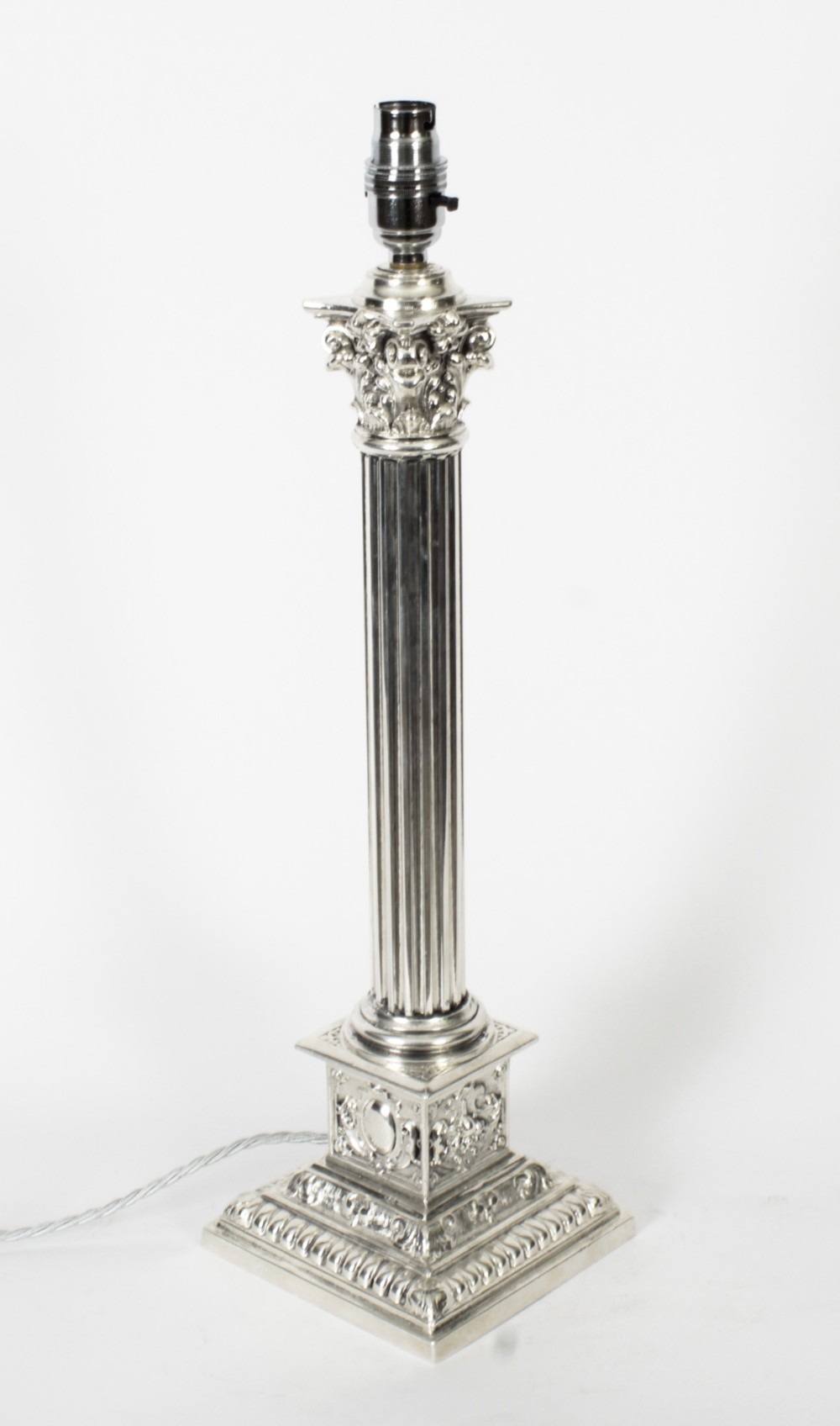 Antique Victorian Silver Plated Corinthian Column Table Lamp Late 19th C

