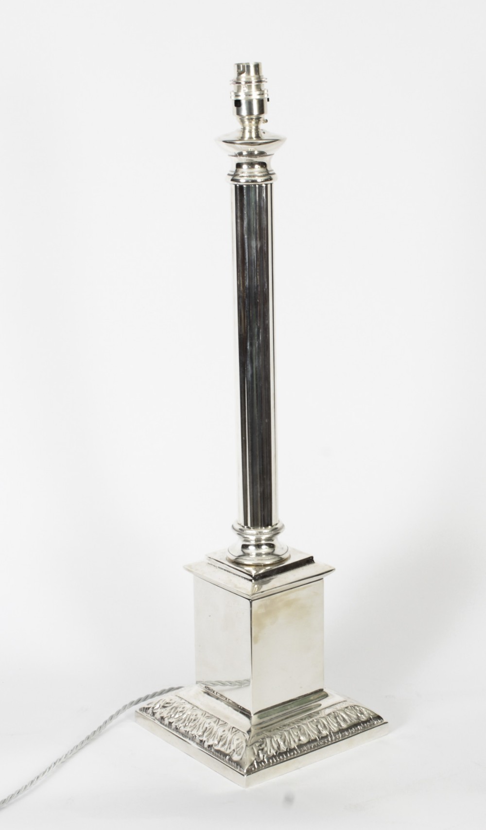 Antique Large 2ft Victorian Silver Plated Doric Column Table Lamp 19th C
