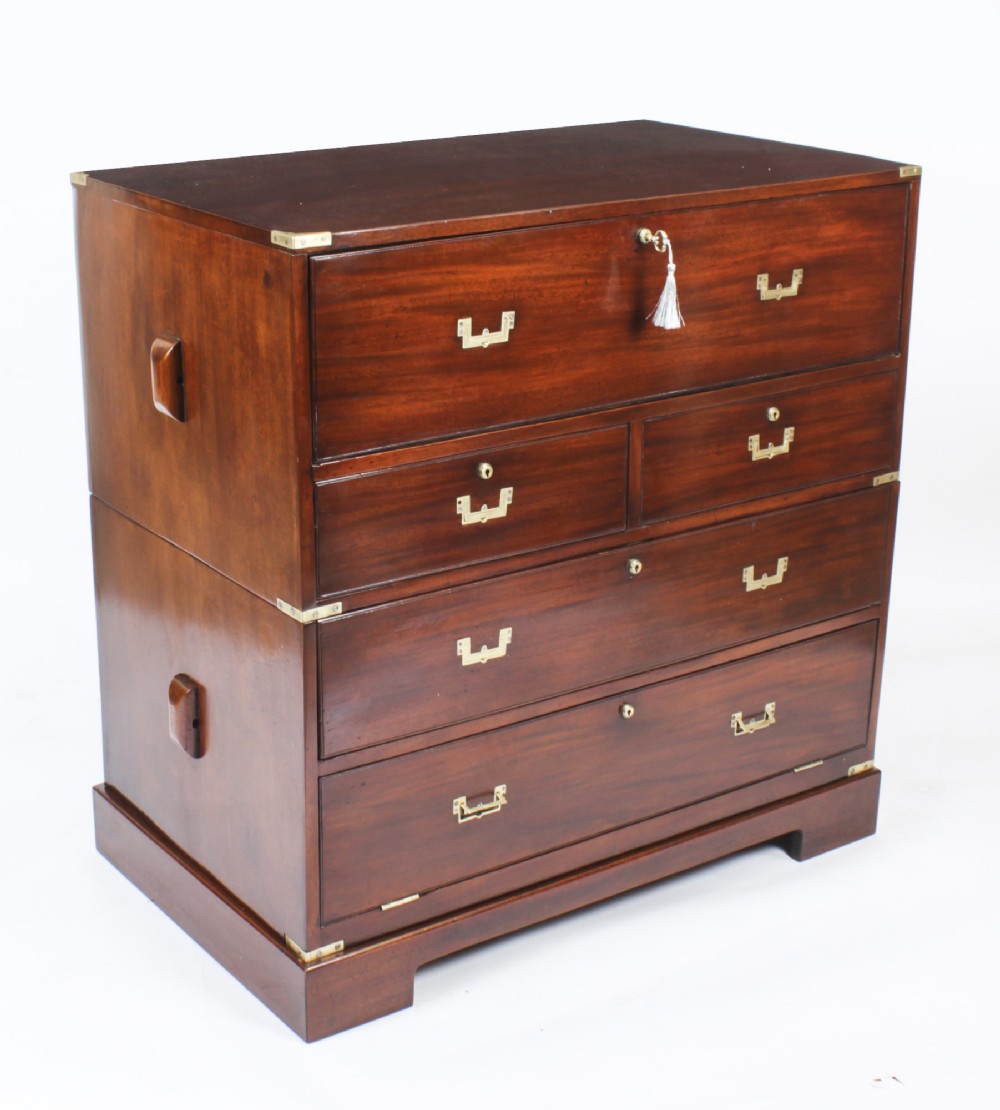Antique Victorian Military Teak Secretaire Chest of Drawers C1840
