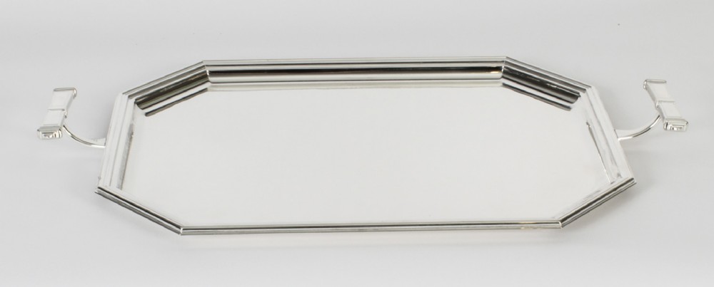 Antique English Art Deco Silver Plated Twin Handled Tray C1920
