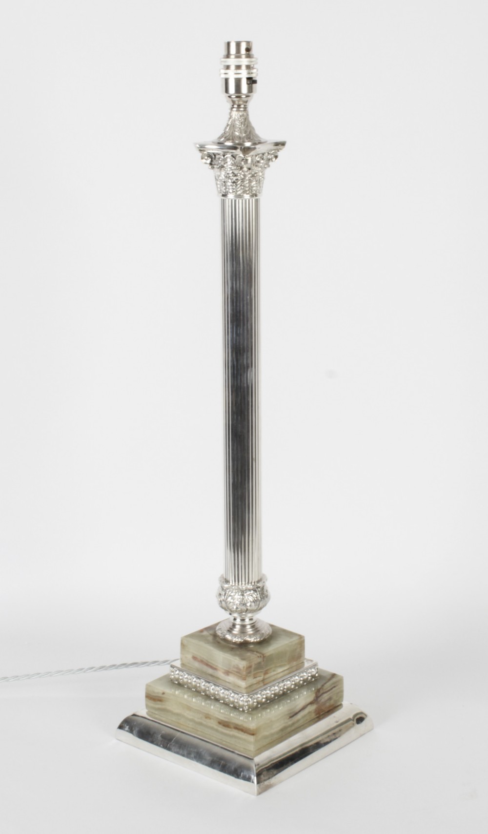Antique Victorian Silver Plated Onyx Corinthian Column Table Lamp c.1880 19th C

