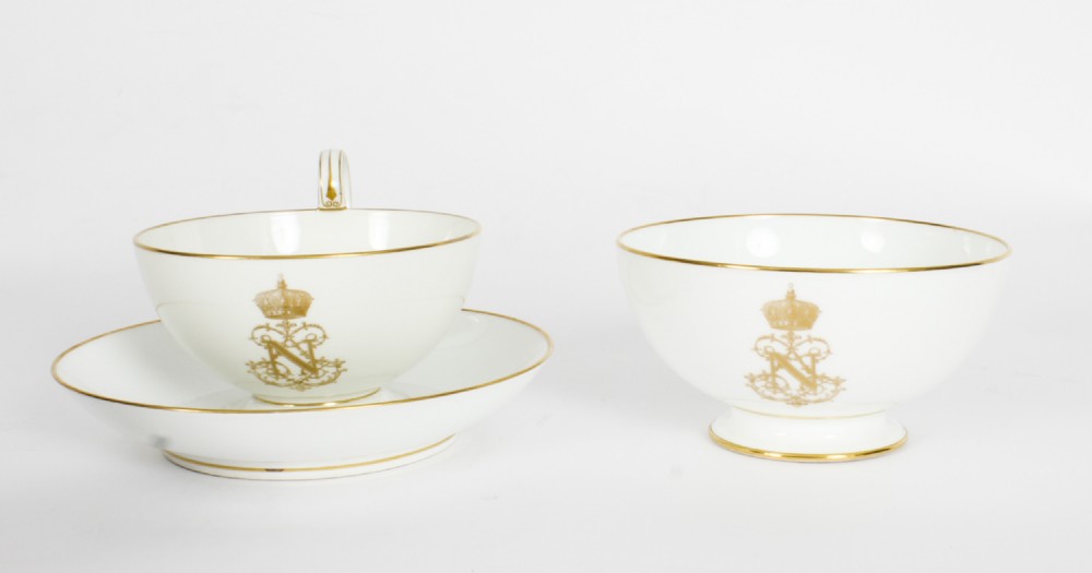 Antique Emperor Napoleon III Sevres Porcelain Cup Saucer & Sugar Bowl 19th C
