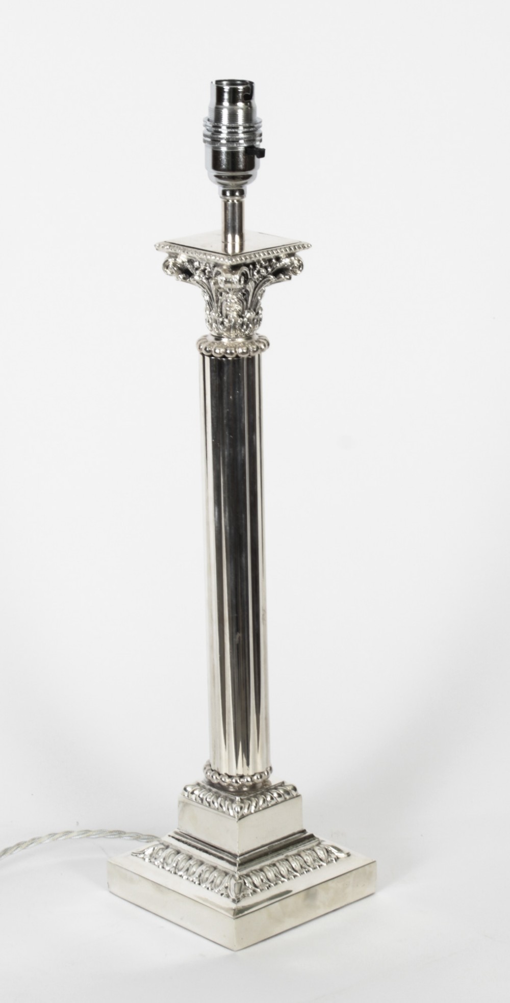 Antique Victorian Silver Plated Corinthian Column Table Lamp 19th C
