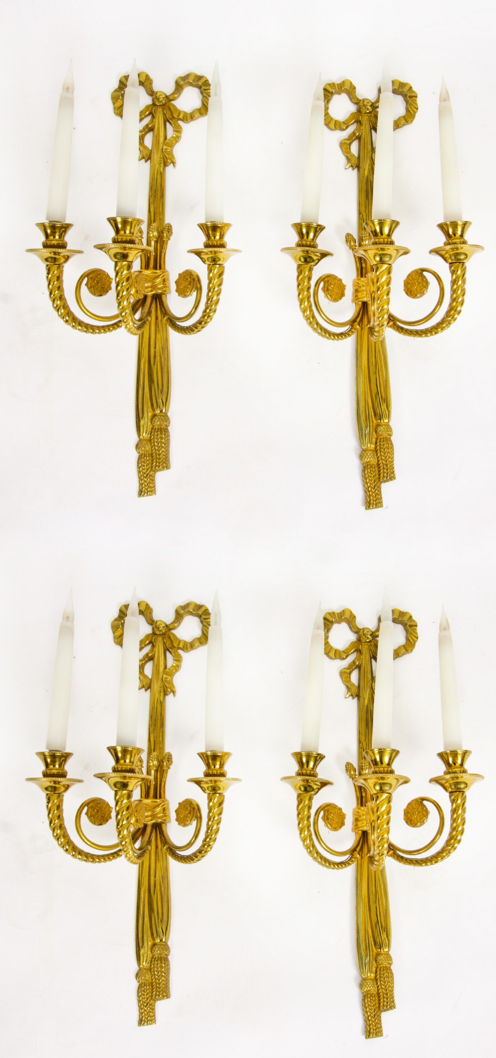 Antique Set 4 Regency Revival Ormolu Wall Lights Appliques 20th C
