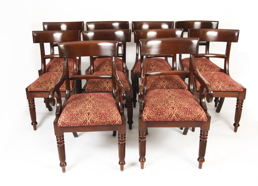 Antique Set 10 English William IV Barback Dining Chairs Circa 1830 19th C
