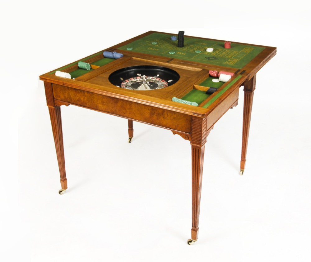 Antique Victorian Pollard Oak Games Card Roulette Table 19th C
