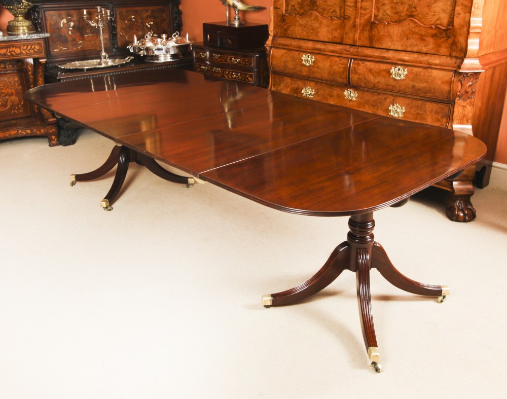 Antique Regency Twin Pillar Flame Mahogany Dining Table C1820 19th C
