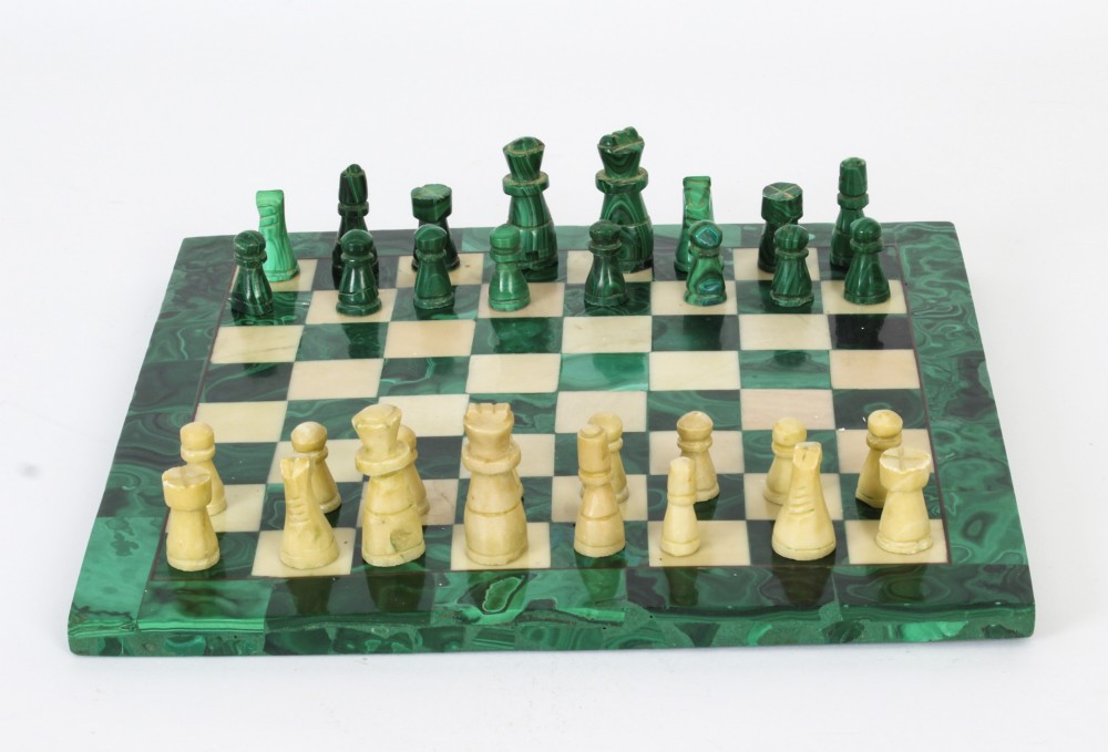 Antique Malachite & Carrara Marble Chess Board C1920
