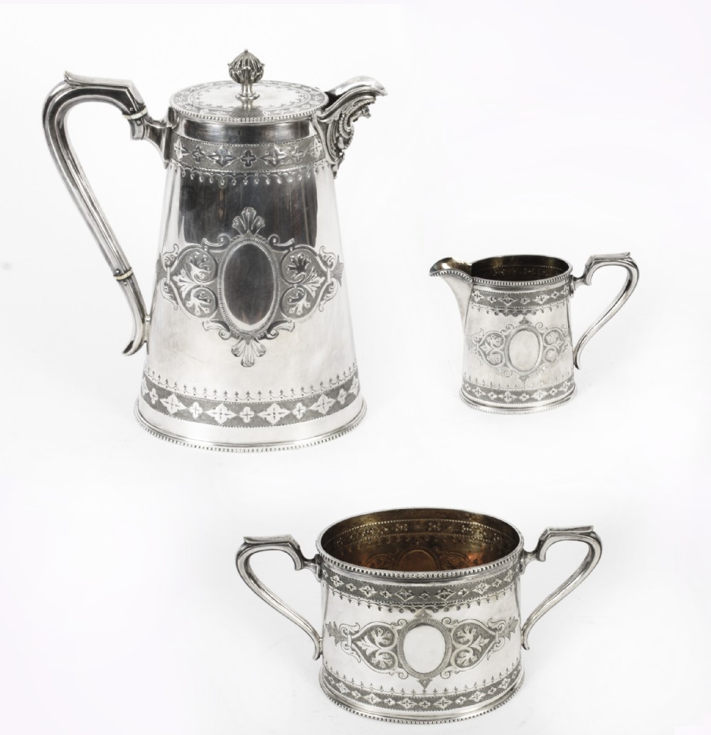 Antique Victorian Cased Silver 3 x Coffee set Elkington 19th Century
