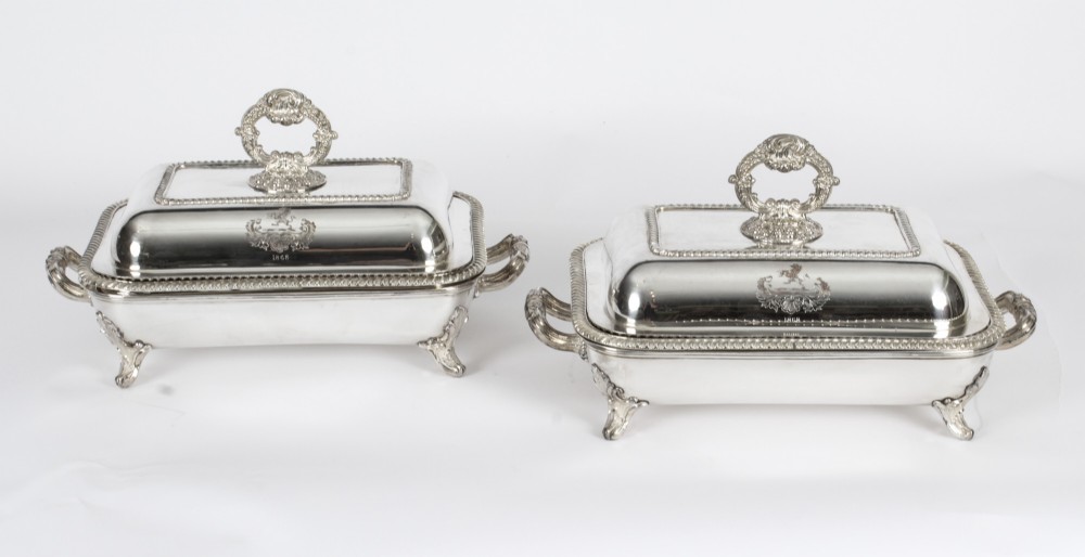 Antique Pair of English Silver Plated Entrée Dishes Mid 19th Century
