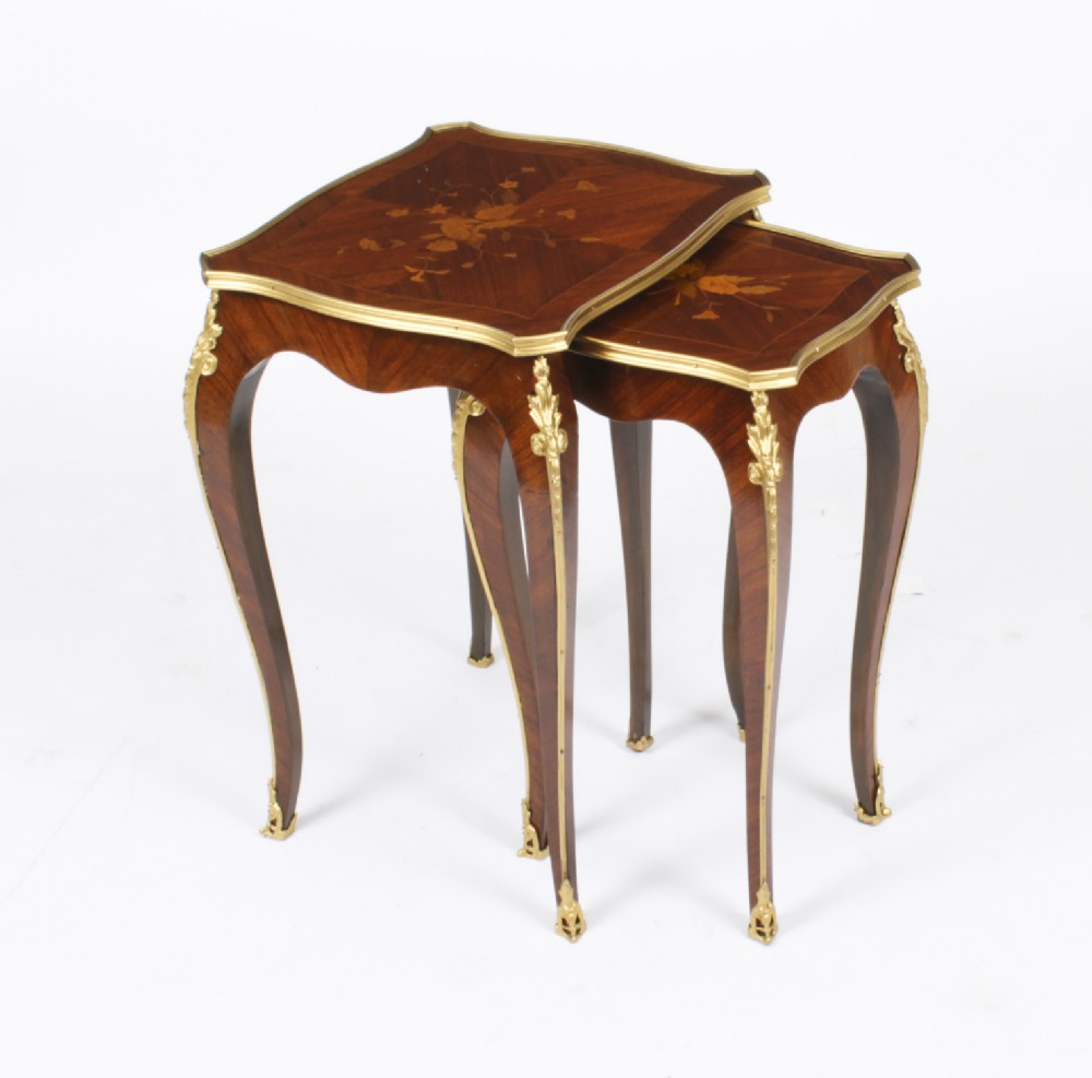 Antique French Louis XV Revival Ormolu Mounted Nest of 2 Tables C1880
