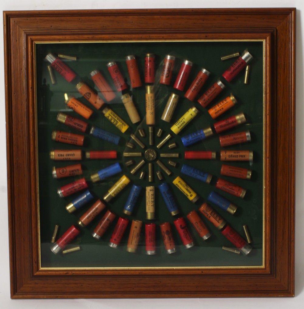 Antique Framed Display of Shotgun Cartrridges Circa 1920
