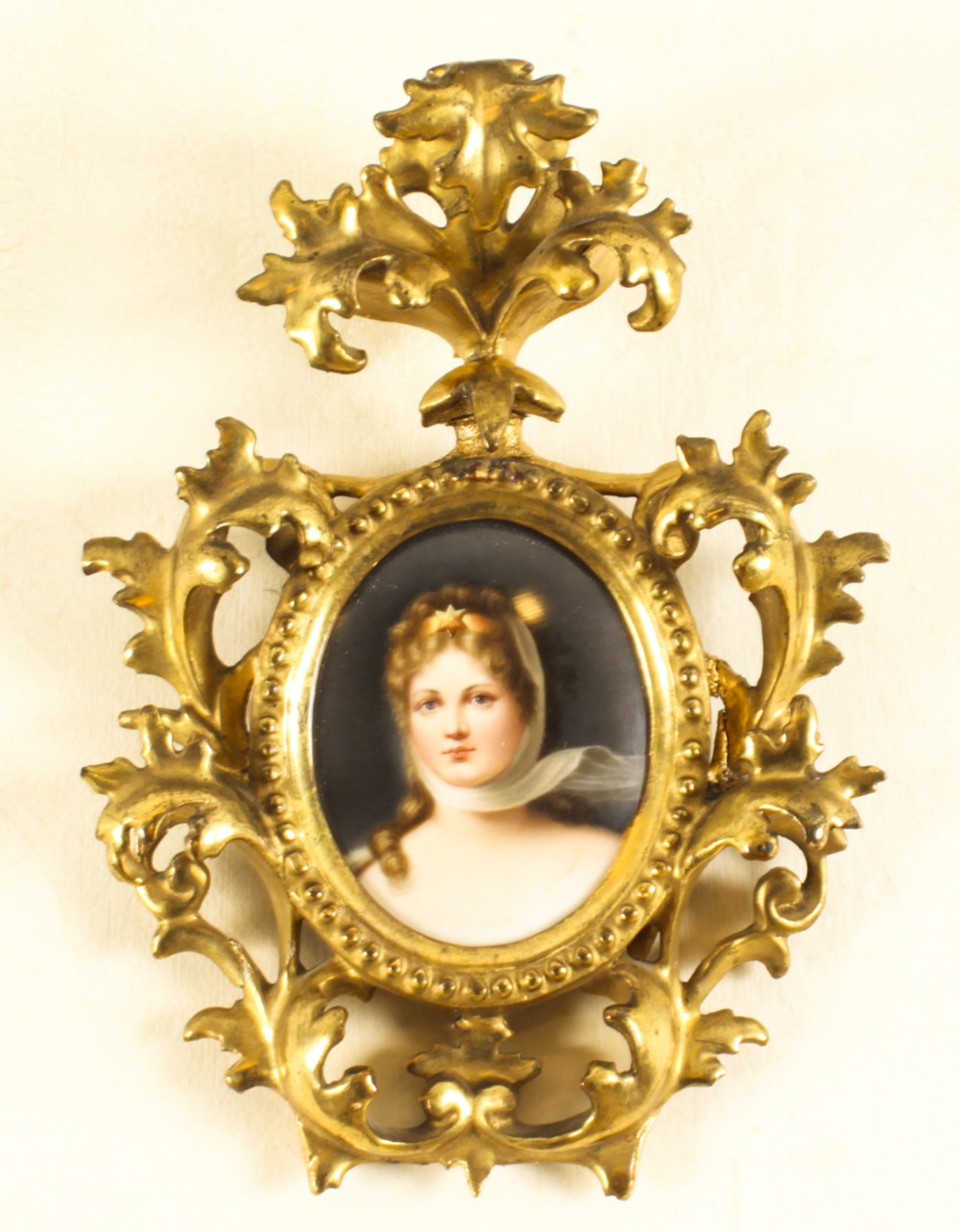 Antique Porcelain Plaque Gilt Florentine Frame 19th C
