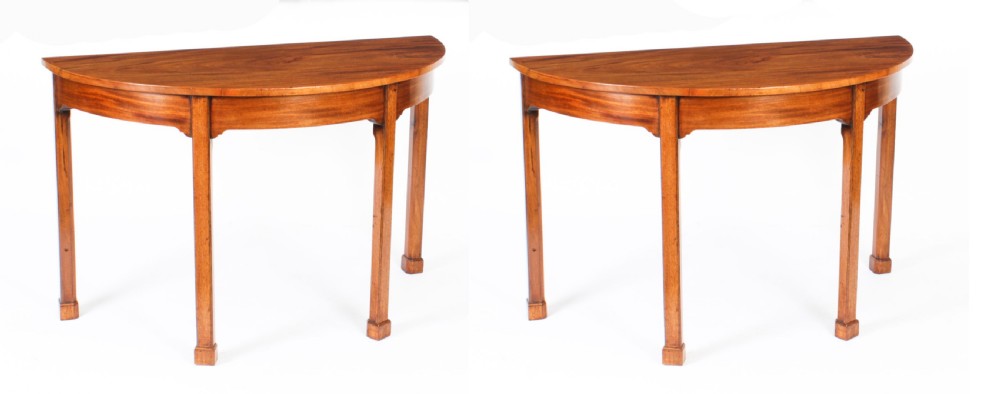 Antique Pair George III Demi Lune Console Tables 18th Century
