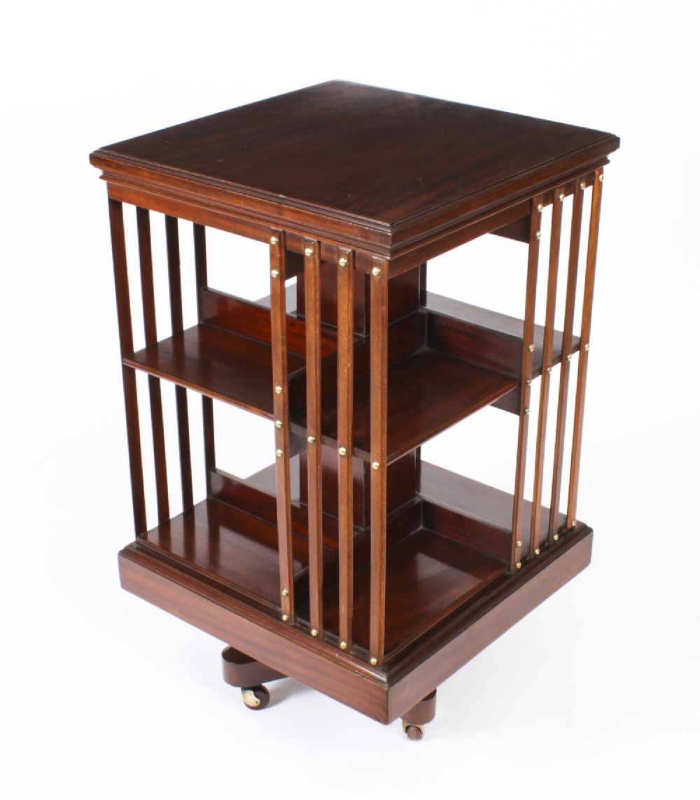 Antique Revolving Bookcase Flame Mahogany c.1900
