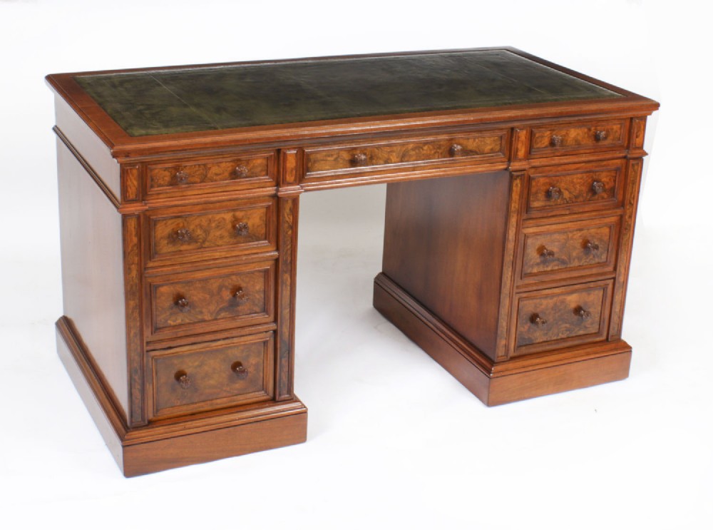 Antique Burr Walnut Pedestal Desk by Gillow & Co c.1880 19th C
