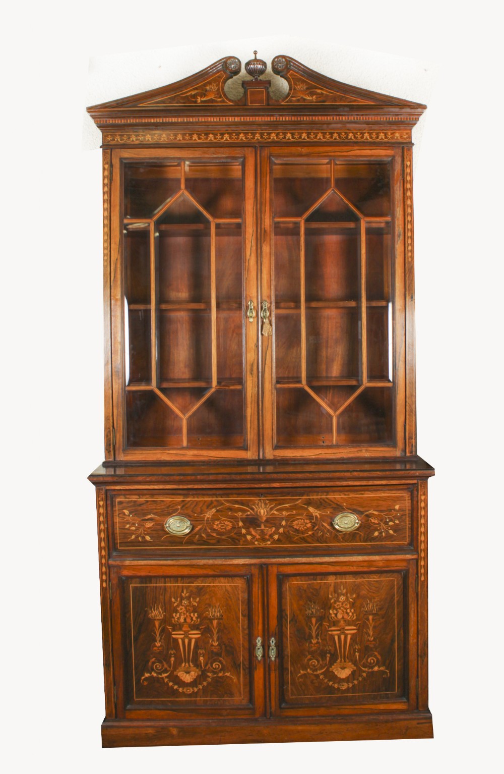 Antique Victorian Gonçalo Alves & Marquetry Secretaire Bookcase 19th C
