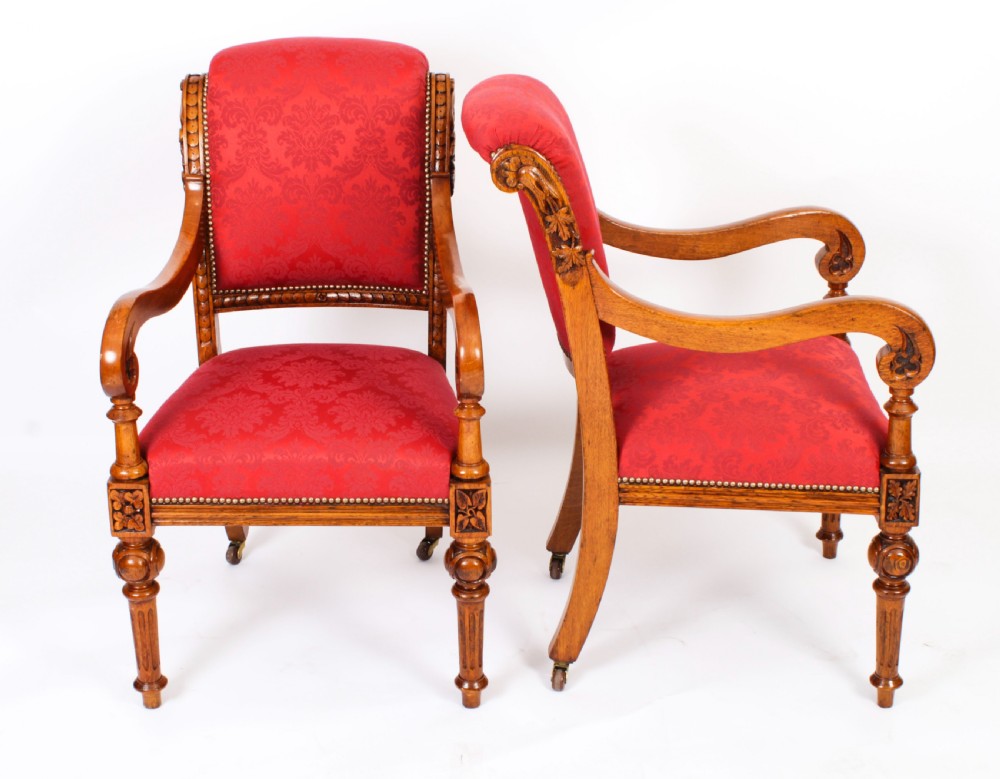 Antique Set 14 Irish Oak Open Armchairs C1840 19th C
 View II