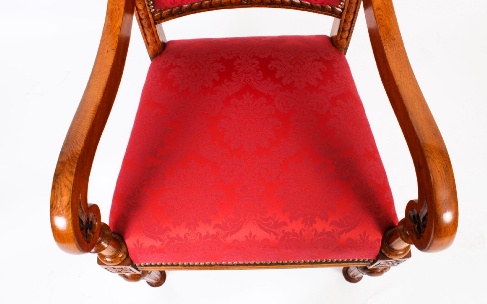 Antique Set 14 Irish Oak Open Armchairs C1840 19th C
 View XI
