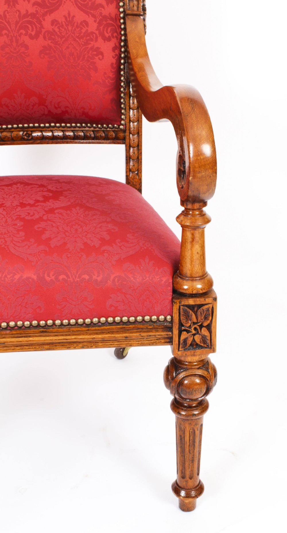 Antique Set 14 Irish Oak Open Armchairs C1840 19th C
 View XIII