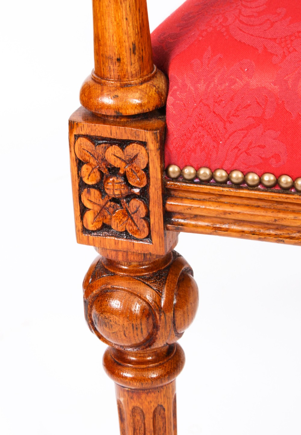 Antique Set 14 Irish Oak Open Armchairs C1840 19th C
 View XVI