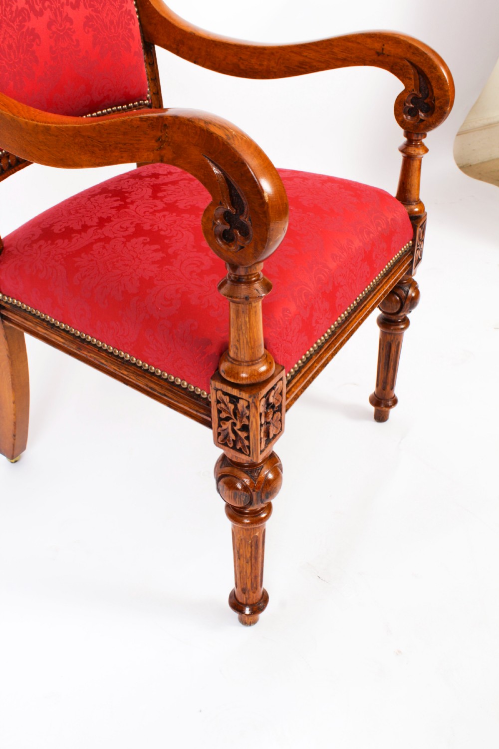 Antique Set 14 Irish Oak Open Armchairs C1840 19th C
 View XVIII