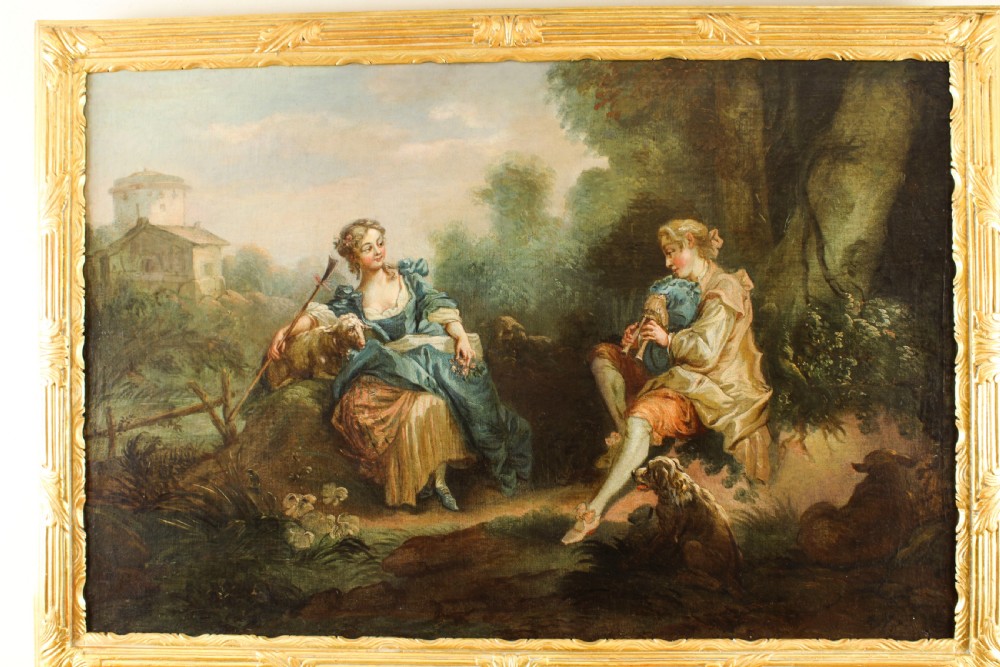 Antique Oil Painting Manner of Jean-Antoine Watteau The Serenade Early 19Th C
