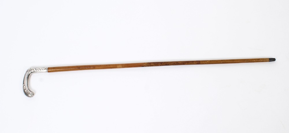 Antique French Art Noveau Silver Ebonized Walking Cane Stick Circa 1890
