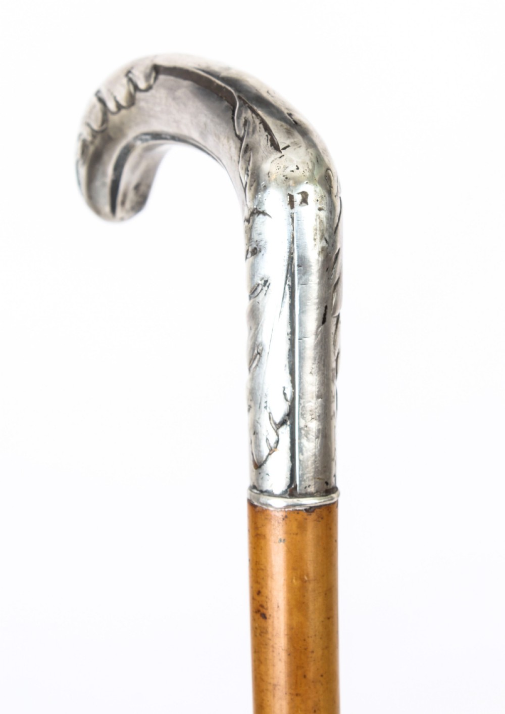 Antique French Art Noveau Silver Ebonized Walking Cane Stick Circa 1890
 View VI