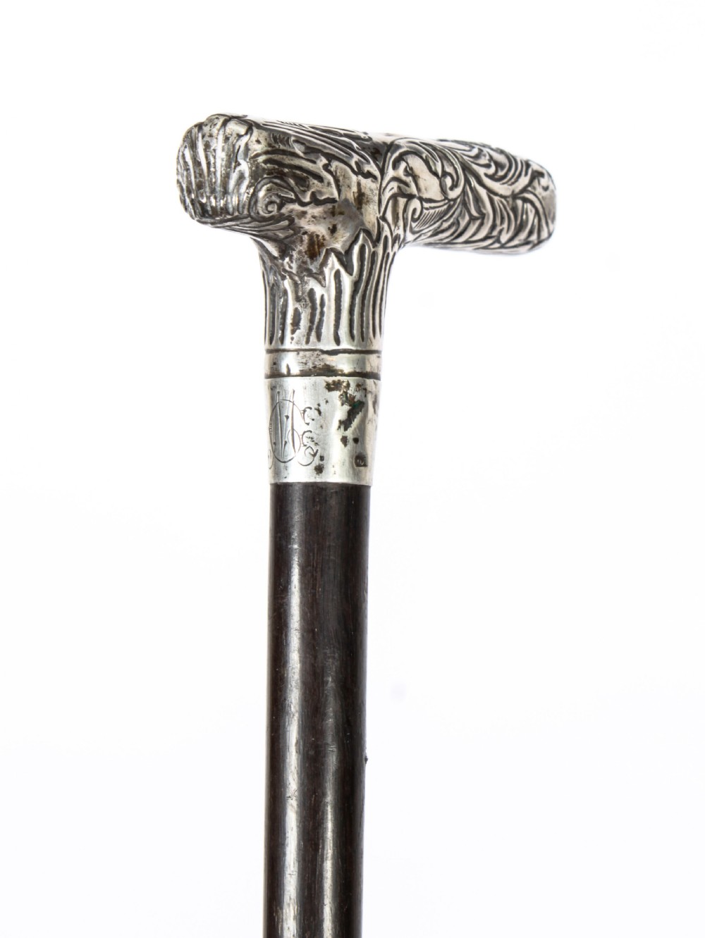 Antique Silver Ebonized Walking Cane Stick c1890 19th Century
 View III