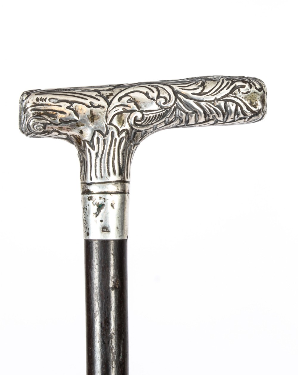Antique Silver Ebonized Walking Cane Stick c1890 19th Century
 View IV