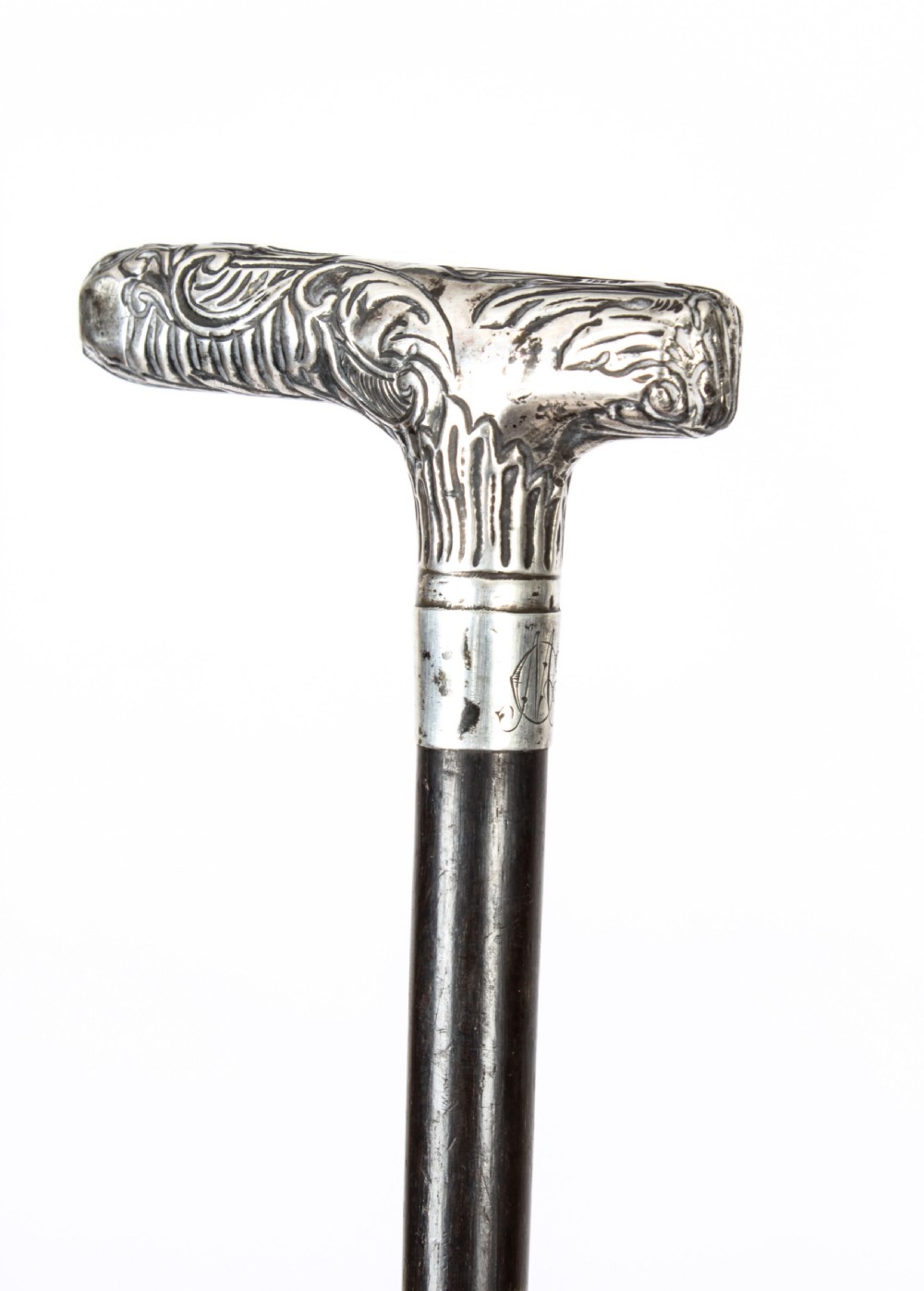 Antique Silver Ebonized Walking Cane Stick c1890 19th Century
 View VI