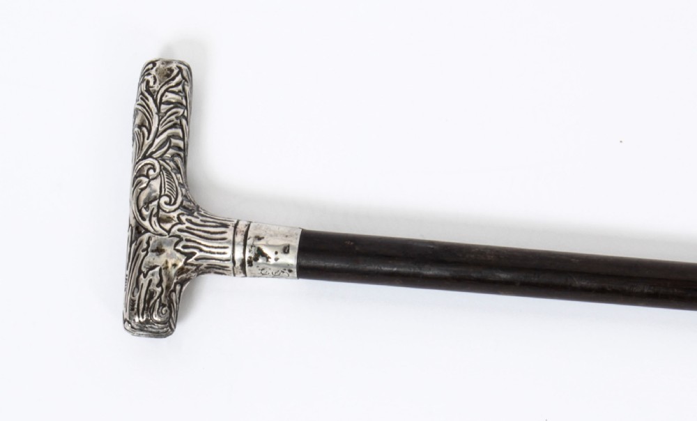 Antique Silver Ebonized Walking Cane Stick c1890 19th Century
 View XIII