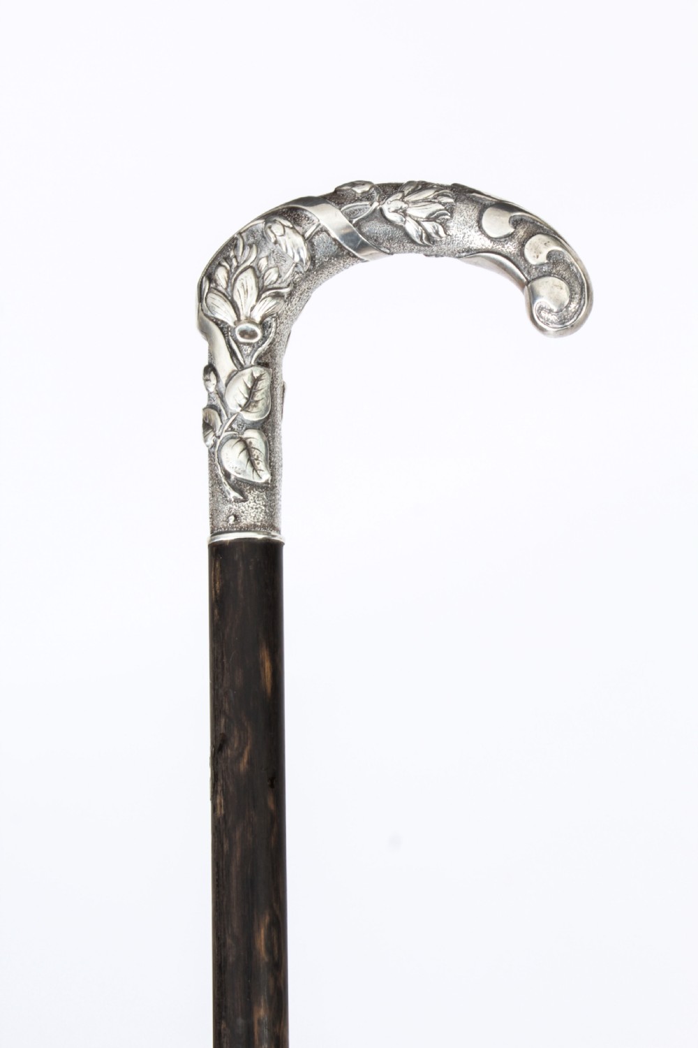 Antique French Art Noveau Silver Walking Cane Stick 19th Century
 View II