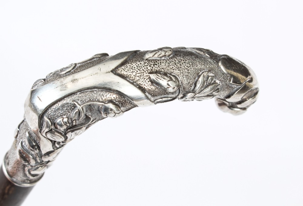 Antique French Art Noveau Silver Walking Cane Stick 19th Century
 View III