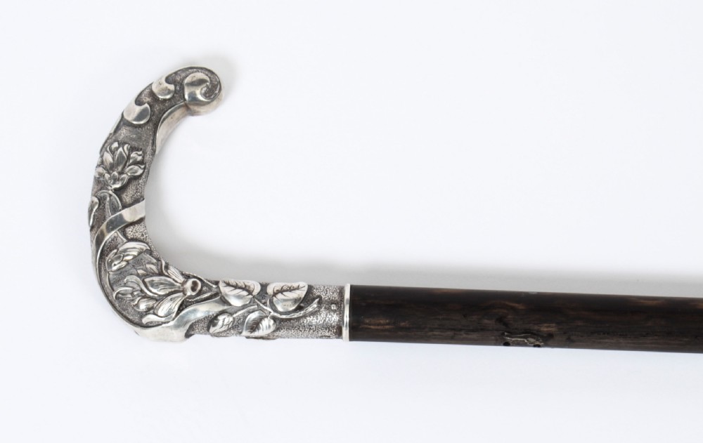 Antique French Art Noveau Silver Walking Cane Stick 19th Century
 View IV
