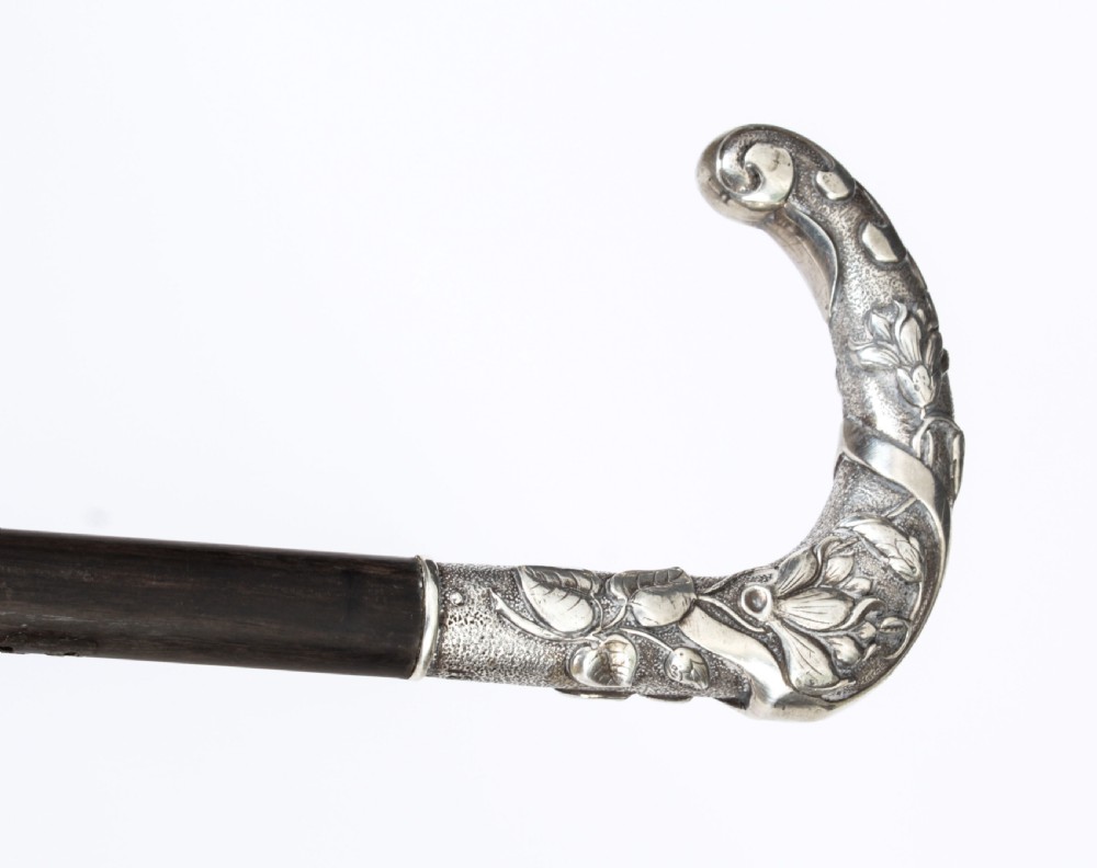 Antique French Art Noveau Silver Walking Cane Stick 19th Century
 View VI