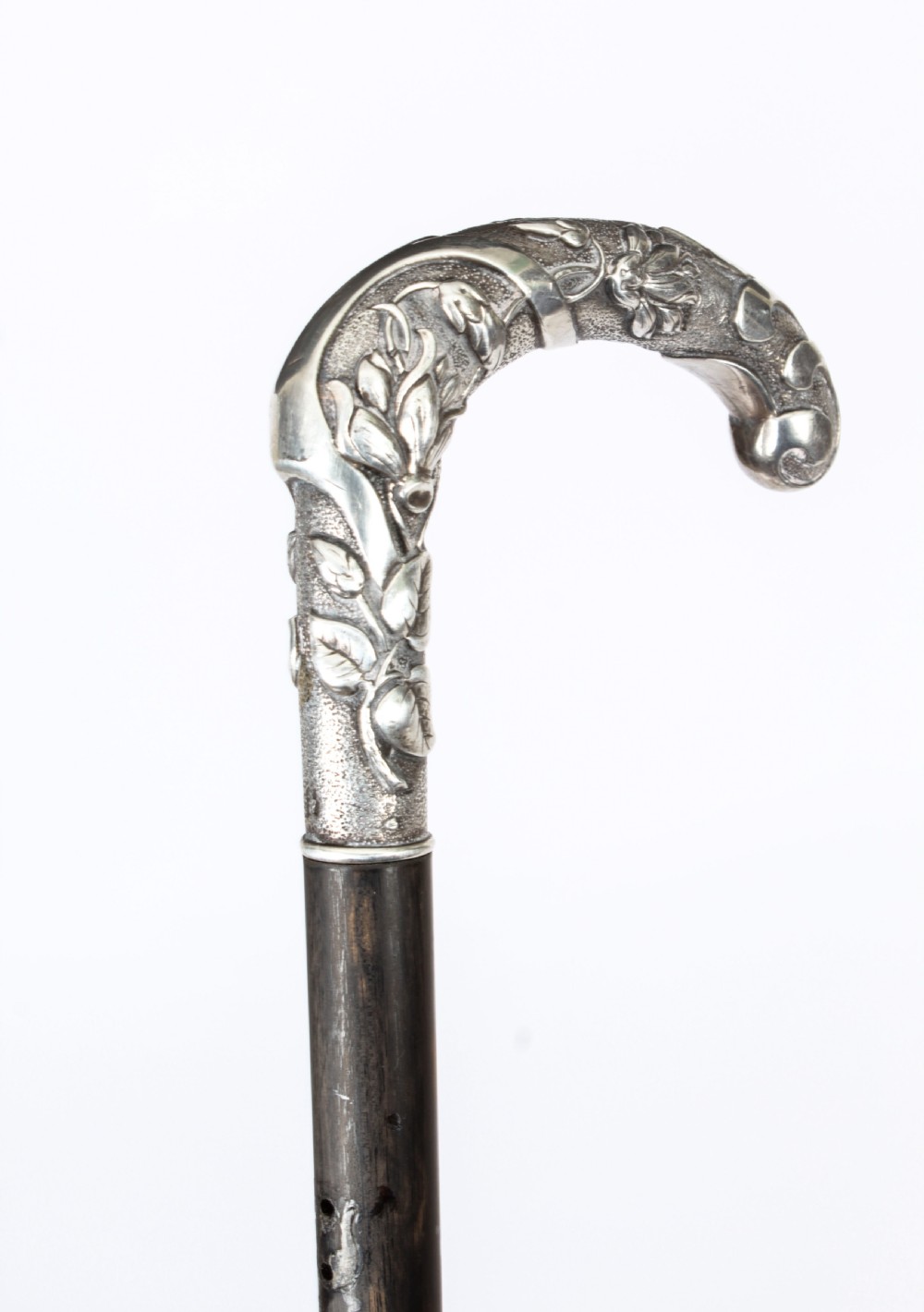 Antique French Art Noveau Silver Walking Cane Stick 19th Century
 View IX