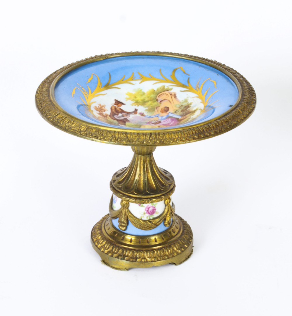 Antique Pair French Ormolu Mounted Sevres Porcelain Tazzas 19th C
 View IV