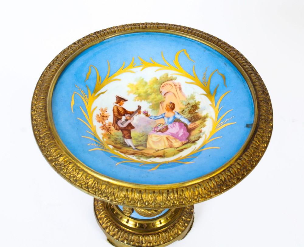 Antique Pair French Ormolu Mounted Sevres Porcelain Tazzas 19th C
 View XIV