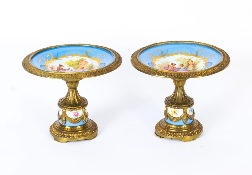 Antique Pair French Ormolu Mounted Sevres Porcelain Tazzas 19th C
 View XXVIII