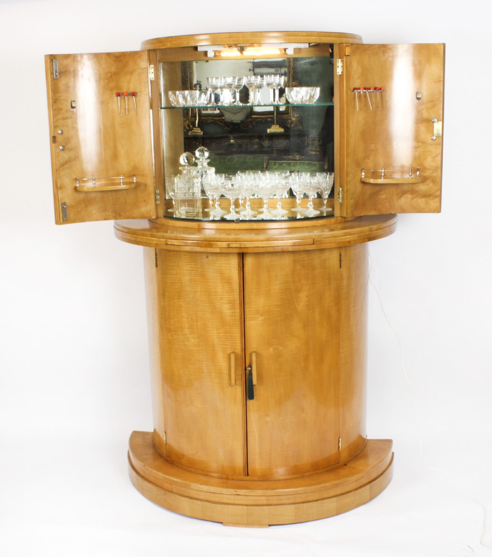 Antique Art Deco Satinwood Cocktail Cabinet by Hille & Glassware C1920
 View II