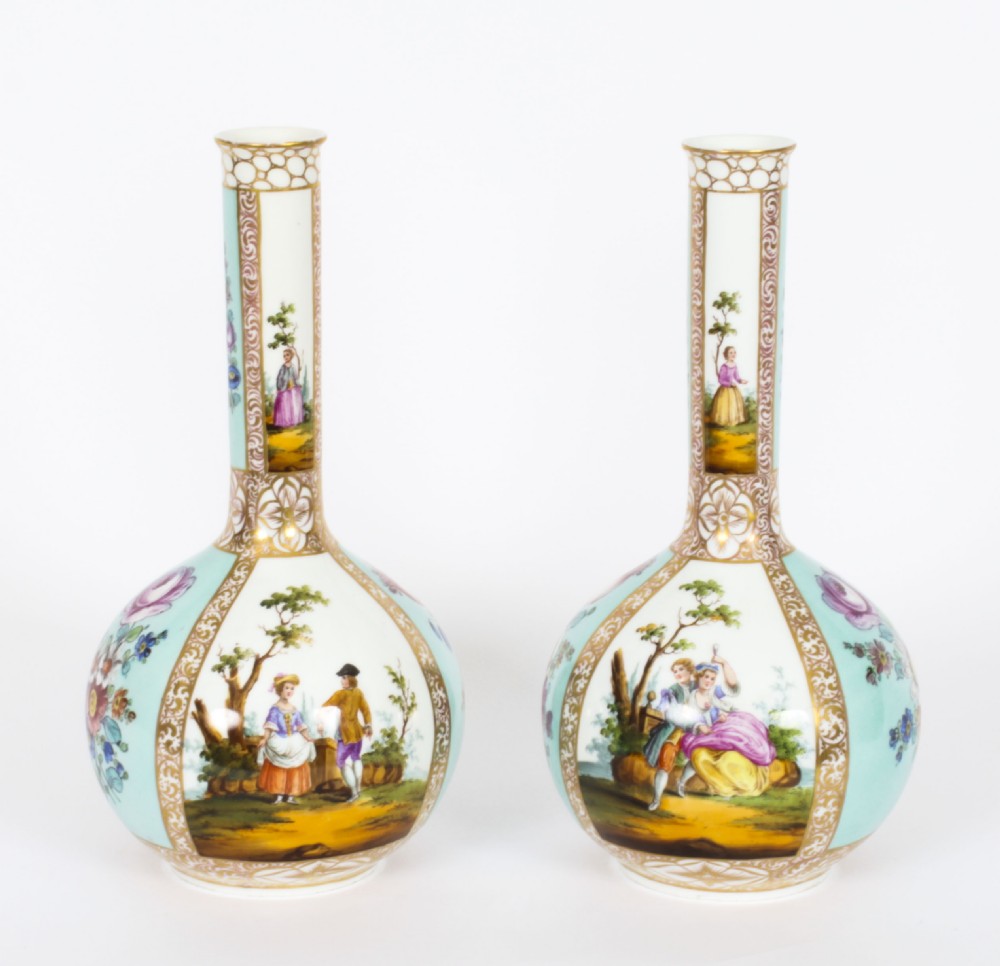 Antique Pair Helena Wolfsohn Dresden Porcelain Vases Provenance 19th C
 View XXVII