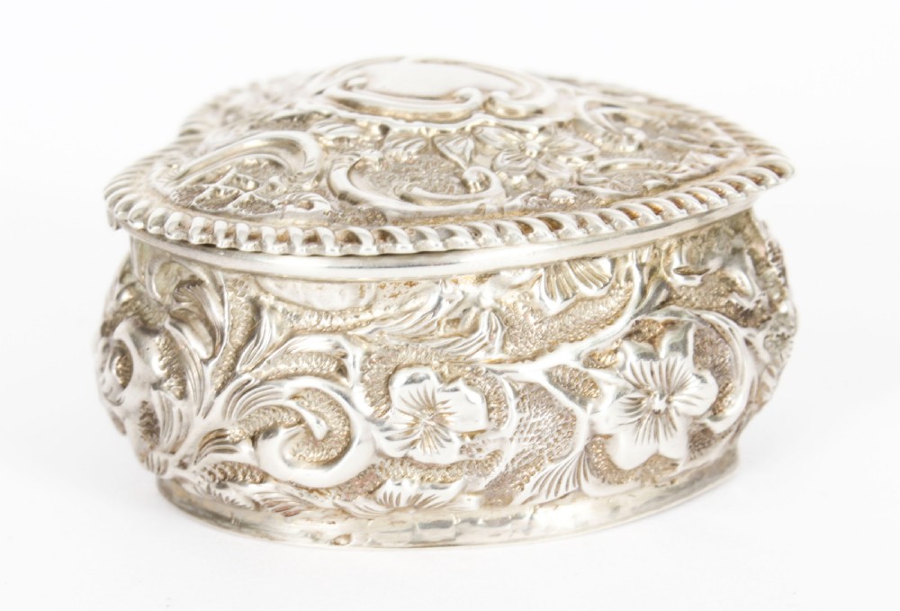 Antique Victorian Sterling Silver Heart Pill Box Henry Matthew Birmingham 1896
 View VI