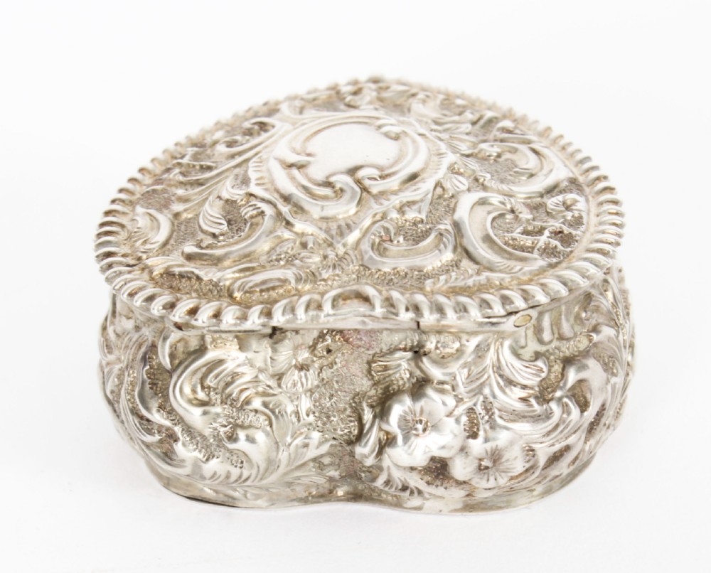 Antique Victorian Sterling Silver Heart Pill Box Henry Matthew Birmingham 1896
 View X