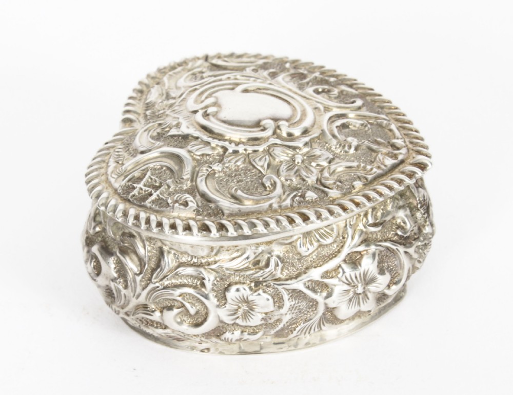 Antique Victorian Sterling Silver Heart Pill Box Henry Matthew Birmingham 1896
 View XI