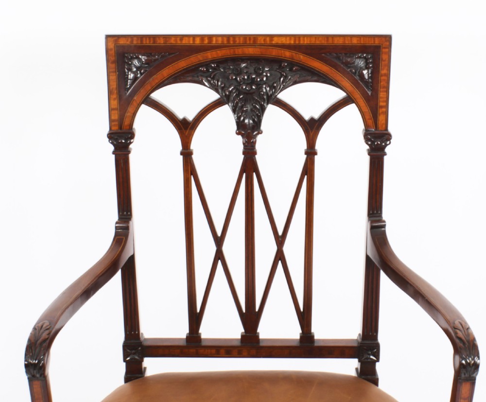 Antique Pair Sheraton Revival Satinwood Banded Arm Chairs 19th Century
 View V