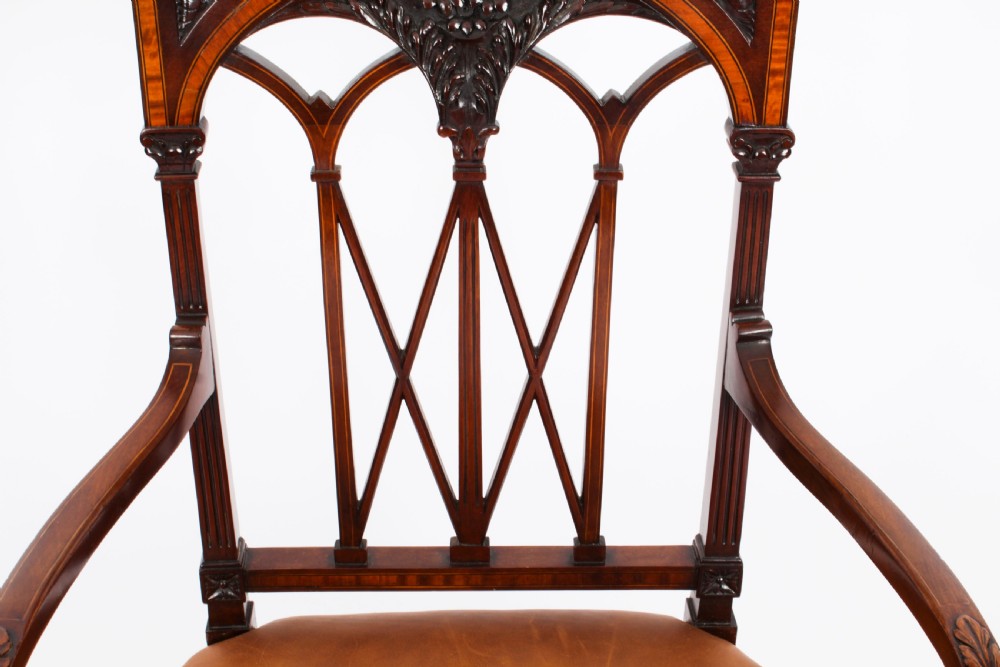 Antique Pair Sheraton Revival Satinwood Banded Arm Chairs 19th Century
 View VII