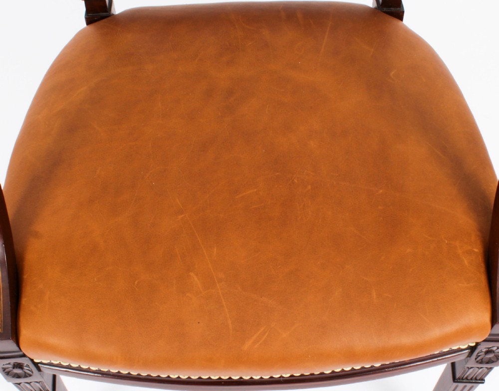 Antique Pair Sheraton Revival Satinwood Banded Arm Chairs 19th Century
 View VIII