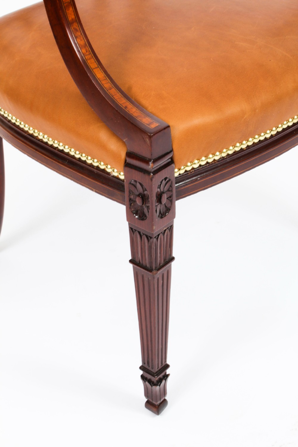 Antique Pair Sheraton Revival Satinwood Banded Arm Chairs 19th Century
 View XIII